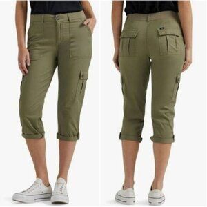LEE Relaxed Fit Flex-to-go Mid-Rise Cargo Capri Pants Green Sz 18